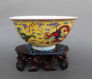 景德镇瓷器陶瓷 明清青花瓷器 青花碗 御用瓷碗 黄色双龙碗