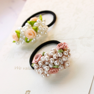 韩国串珠花朵珍珠发圈 韩版扎头发橡皮筋发饰 头绳发绳头饰品