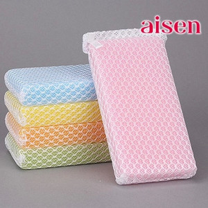 日本AISEN正品 网状海绵百洁布网罩厨房洗碗布卫浴室清洁擦5片装