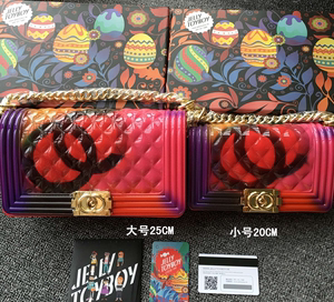 正品Jelly toyboy限量版女包恶搞彩绘果冻菱格链条单肩斜挎包