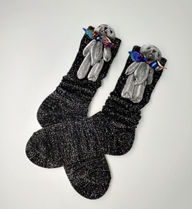 丝巾熊装饰堆堆袜可爱手工制作闪闪发光金丝高筒袜子韩国潮牌小熊