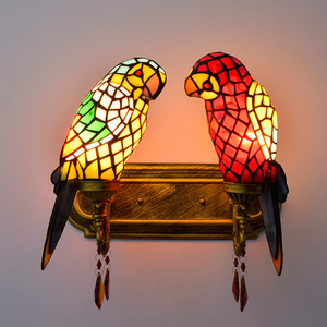 欧琈蒂凡尼彩色玻璃美式鹦鹉鸟卧室床头灯过道客厅玄关楼梯灯壁灯