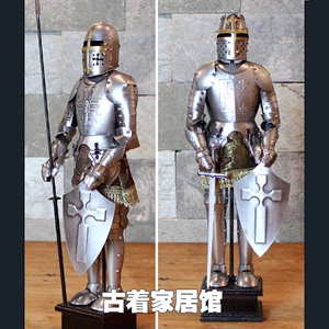 欧式复古铁艺盔甲骑士桌面摆件/古罗马武士模型/酒吧客厅办公室