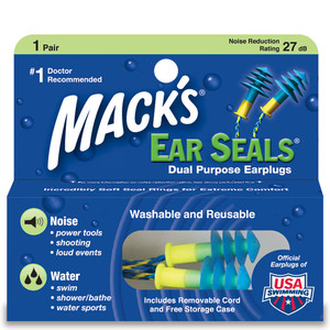 美国进口Mack Ear Seals游泳防护耳塞防水NRR27防噪音两用带绳款