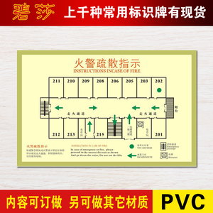 酒店工厂提示火警导示牌紧急安全疏散指示牌逃生疏散走火图