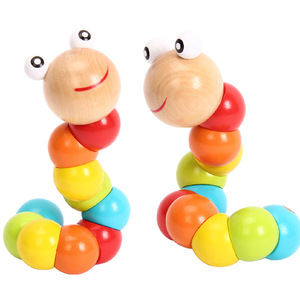 德国外贸 彩色百变扭扭虫 毛毛虫动物玩偶 木制益智玩具 环保积木