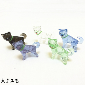 日本手作 细工玻璃简约  摆件可爱小狗玻璃工艺品 家具办公装饰品