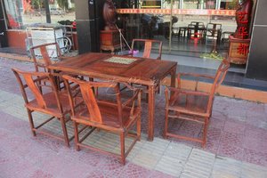 仙游红木家具/老挝大红酸枝南官椅明式泡茶桌六件套/实木交趾黄檀