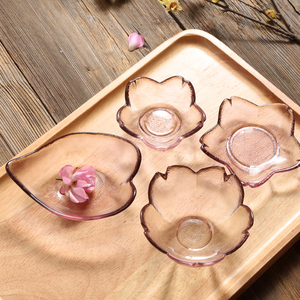调料家用料理小碟子创意日式樱花味碟玻璃碟子粉色酱料碟醋碟筷架