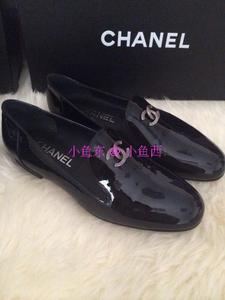 【正品代购】Chanel 14秋冬  复古翻盖平底鞋 黑色漆皮 乐福鞋