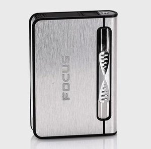 自动弹烟 FOCUS焦点烟盒10支带打火机金属创意 超薄防风循环充气