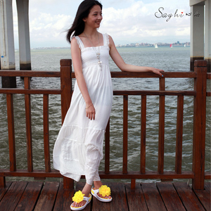 波西米亚风长裙吊带拖地连衣裙沙滩裙 纯白色小清新 非2舒淇同款