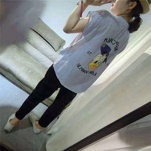 【特价全新】清新韩版淡蓝色唐老鸭印花竖条纹短袖T恤女