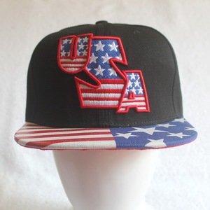 延心 美国国旗USA刺绣 黑色平檐棒球帽 平沿嘻哈街舞帽子SNAPBACK