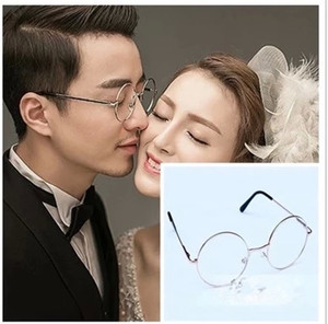 影楼拍照新款婚纱摄影道具韩式眼镜 男士复古平面镜 细边框圆眼镜