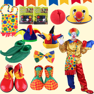 万圣节小丑装扮 服饰 帽子鼻子 小丑面具油彩 领结 鞋子小丑背包
