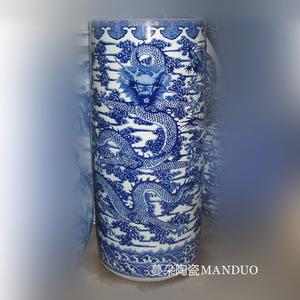 景德镇青花手绘龙纹70-90CM花瓶  古典古朴仿乾隆直筒装饰花瓶