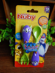 美国nuby努比婴幼儿小怪兽叉勺套餐 3D餐具 宝宝玩具 婴儿碗勺