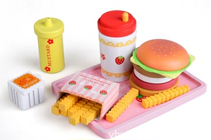 出口日本外贸玩具益智仿真汉堡热狗薯条过家家木制玩具女孩玩具