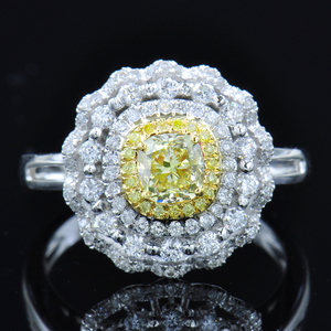 全新GIA黄钻60分钻石天然垫形戒指豪华群镶支持私人定制L5186