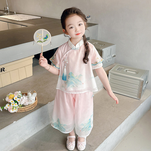 女宝宝夏装汉服套装中国风儿童中式两件套2三4五6岁7女童薄款衣服
