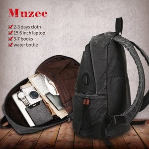 Muzee Canvas Backpack for Men School USB Charging Port  Bag