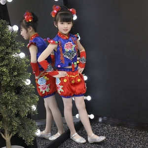 现货速发六一儿童演出门民服红云南少数开族服装民族风舞蹈纳西族