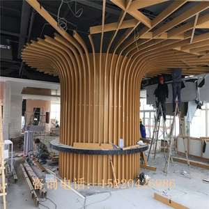 定制铝合金吊顶木纹异型装饰弧形铝方通室内承重柱立面拉弯铝方管