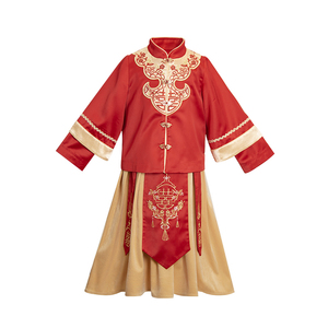西子问儿童礼服花童中式红色喜庆婚礼男女表演服唐装套装喜结良缘