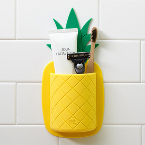 菠萝青柚工坊免打孔卫生间浴室牙刷硅F胶置物架免胶壁挂梳子收纳