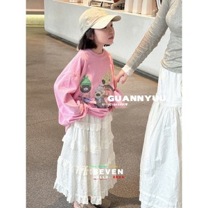 波拉韩国童装24春季女童粉色灰色卡通狗卫衣百搭白色半身裙潮范