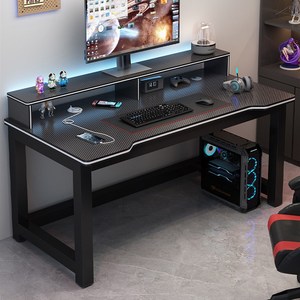 玩游戏卧室双人办公桌家用简易学生书桌台式碳纤维电竞桌子电脑桌