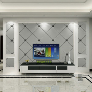 现代简约五宫格电视背景墙壁纸客厅灰色格子新N中式8d立体壁画墙