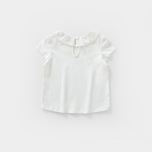 2023夏季e新款女宝宝白色短袖T恤婴儿洋派打底衫潮童可爱纯色上衣