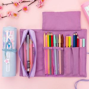 创意可以卷起来的笔袋女生卷式文艺小学生大容量小清新彩色铅笔盒