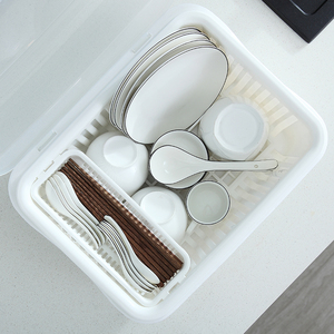厨房沥水碗架带盖塑料碗柜碗筷餐具收纳盒放碗Q碟架滴水碗盘置物
