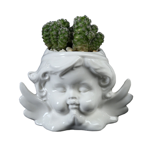 欧式创意白色天使多肉花盆创意个性可爱室内植物盆栽花器带托盘