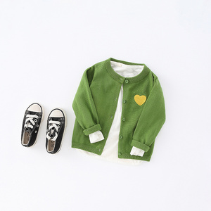 日系春夏薄款童装男女童儿童宝宝绿色纯棉针织开衫亲子款婴儿外套