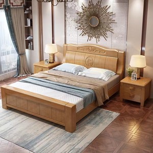 现代简1实木实约.8米储物主卧新中式经济型双人床木床工厂直销.