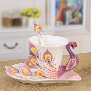 3孔个性节瓷f创意D雀骨瓷咖啡杯碟勺情人陶对杯子欧式茶杯套装优
