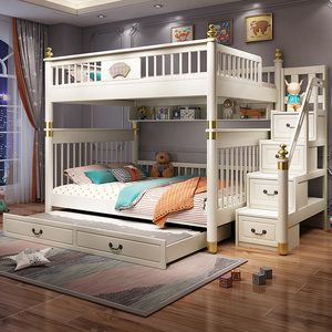 儿童床高低床全实木双层床男孩白色两层同宽上下铺床大人2米家用