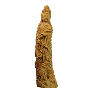 小叶黄杨木像家居饰品中式摆件佛雕实木雕艺工刻乘龙如意观音菩萨