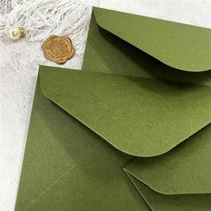 橄榄绿简约小清新唯美套厚质感绿色婚礼文艺信封信纸装漆加火定制