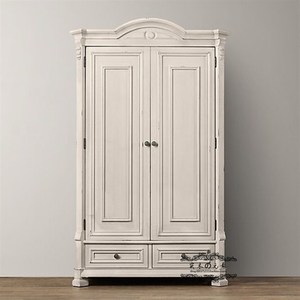 新品法式复古做旧实木衣柜柜欧式B雕花储物柜美式后现代简约橡木