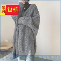 V-neck 2i thick sweater women's autumn and winter plus 020 compound new ancient lazy loose n long twist knitted cardigan