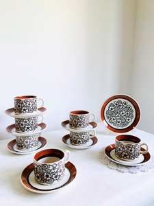 【Pinni Retro】瑞典gefle 褐色小花咖啡杯 品相完好