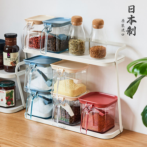 特价日本进口厨房调料盒组合套装调味料罐子盐糖味精收纳盒置物架