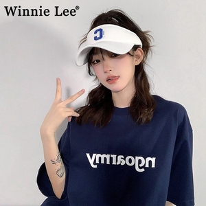 Winnie Lee防晒空顶帽子女C字母无顶鸭舌帽遮阳扎马尾漏顶棒球帽