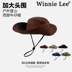 Winnie Lee棕色登山帽大头围西部牛仔帽户外渔夫帽子男士防晒遮阳