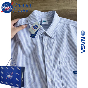 NASA蓝色条纹衬衫女日系春秋设计感小众内搭打底衬衣长袖上衣外套